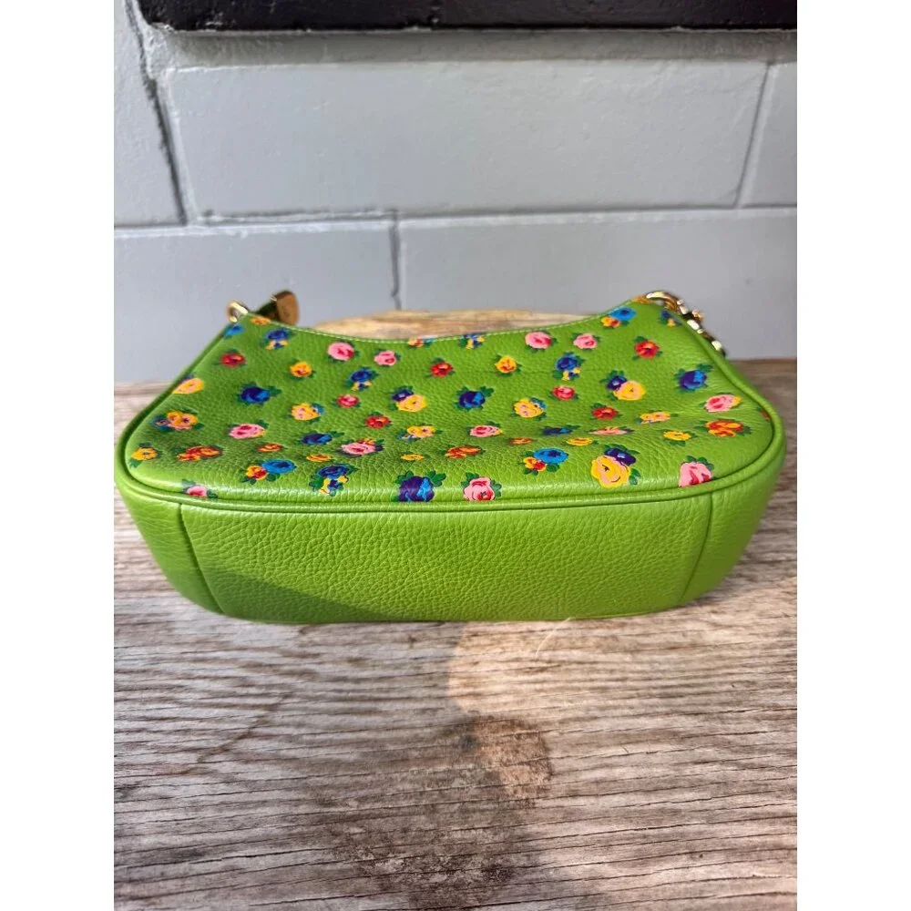 Coach Teri Shoulder Bag With Mini Vintage Rose Print Neon Green - Picture 4 of 10